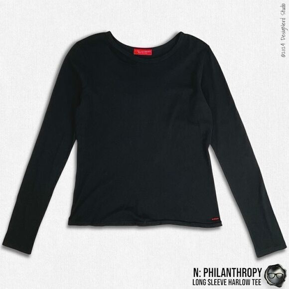 N:PHILANTHROPY LONG SLEEVE HARLOW BFF TEE SHIRT IN BLACK CAT CUT OUT NECK BAND - Picture 5 of 12